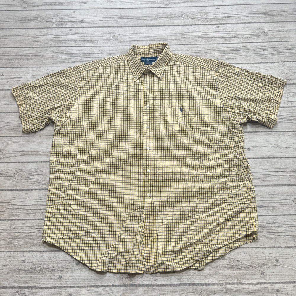 Ralph Lauren Shirt Men's 2XL Yellow Plaid Short Sleeve Blake Cotton Button Down
